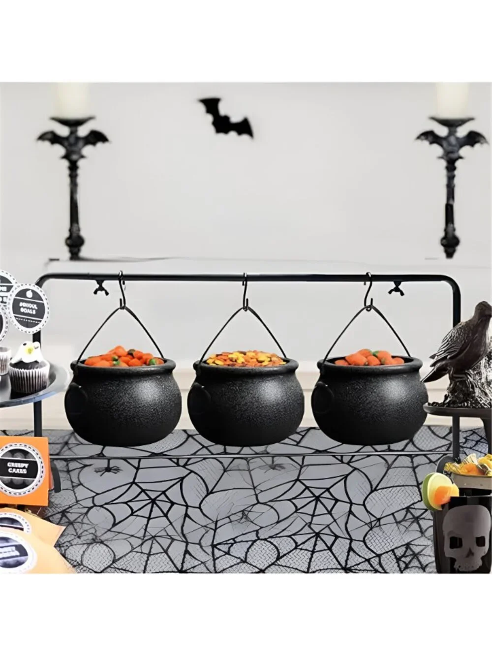 Halloween Decorations Indoor, 3 Pack Witches Cauldron Serving Bowls on Rack